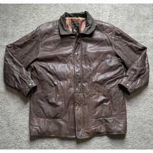 Vintage Phase 3 Genuine Leather Snap Button Oversized Jacket Brown Mens XL